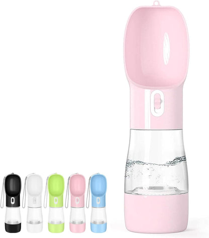Portable Dog Water Bottle with Food Container Dishwasher Safe-Pink