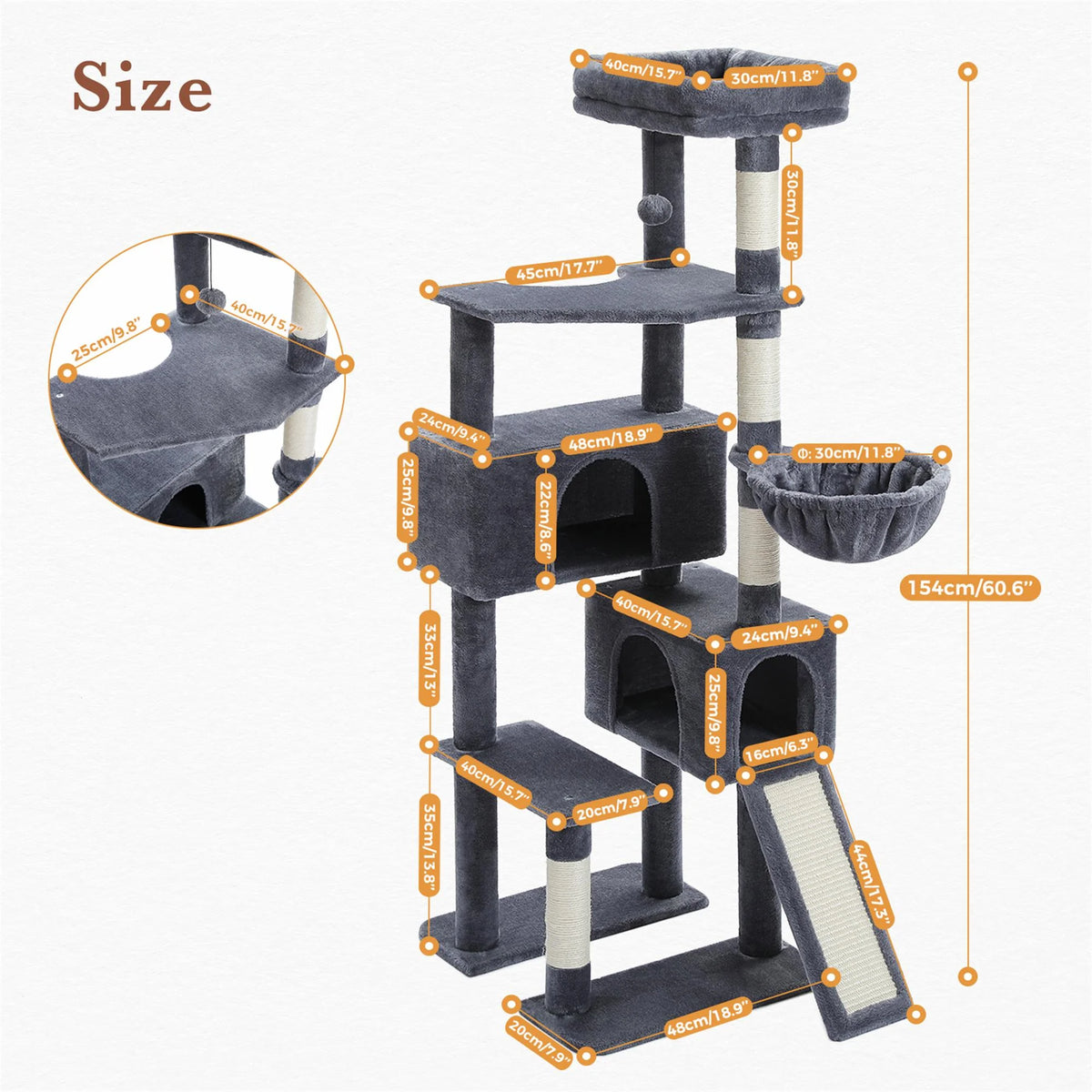 61" Cat Tree Tower for Indoor Cats with Platform and Scratching Posts, Cat Condo Cat Tree House in Pet Supplies, Gray