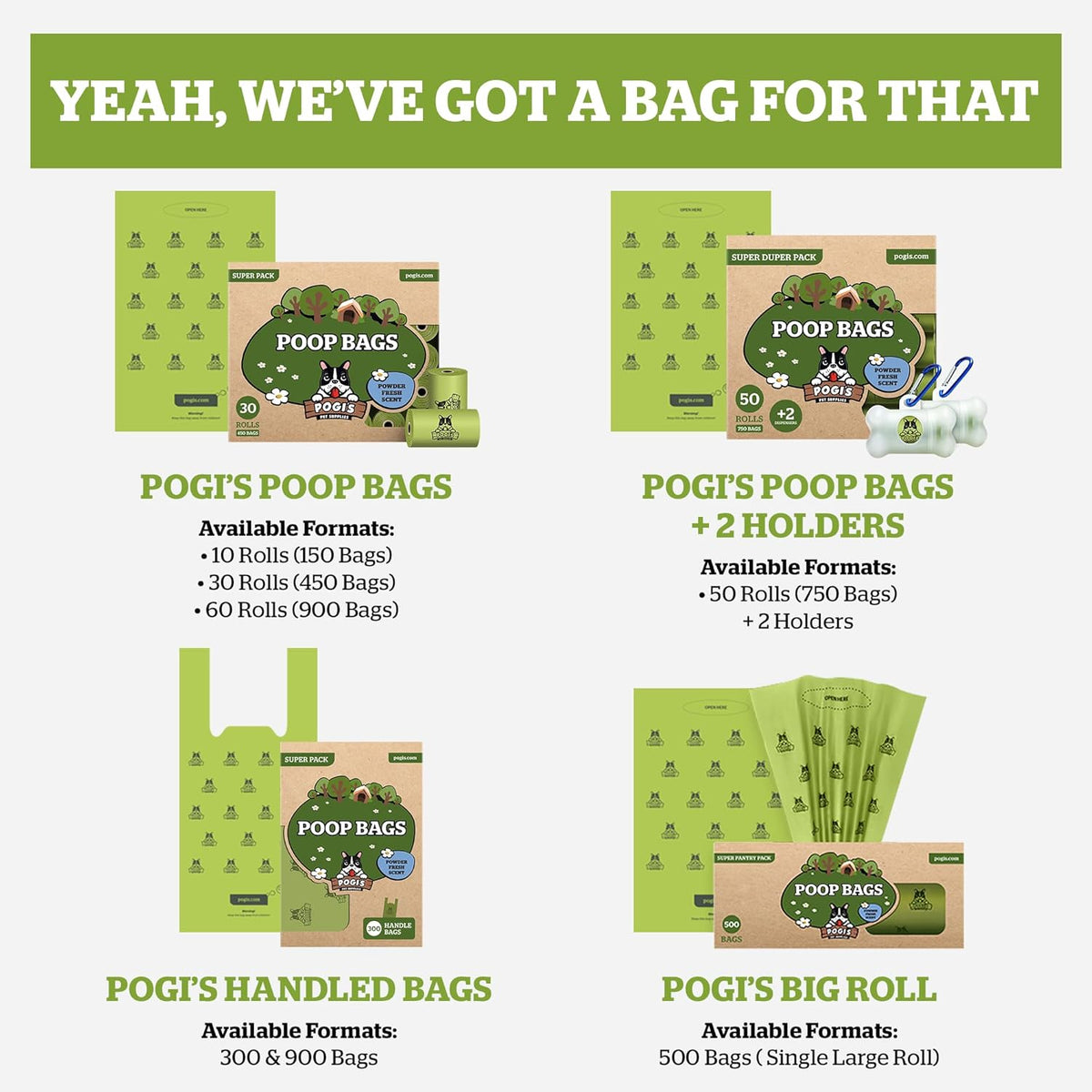 Pogi's Premium Dog Waste Bags with Handles – Extra-Thick, Leak-Proof, Large Size, Fresh Scent, 900-Count