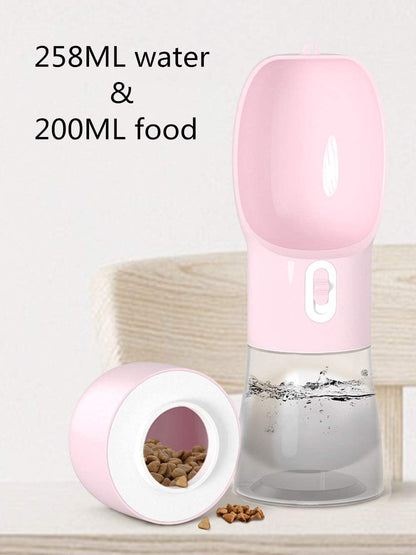 Portable Dog Water Bottle with Food Container Dishwasher Safe-Pink