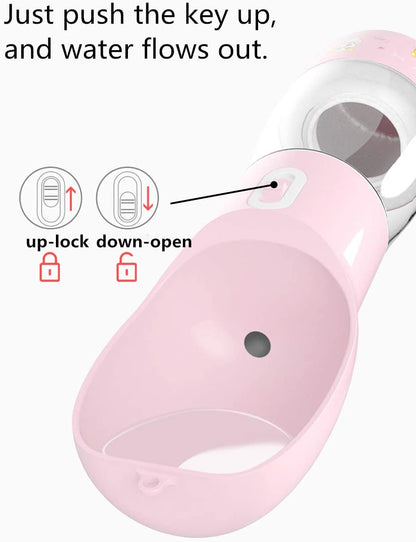 Portable Dog Water Bottle with Food Container Dishwasher Safe-Pink