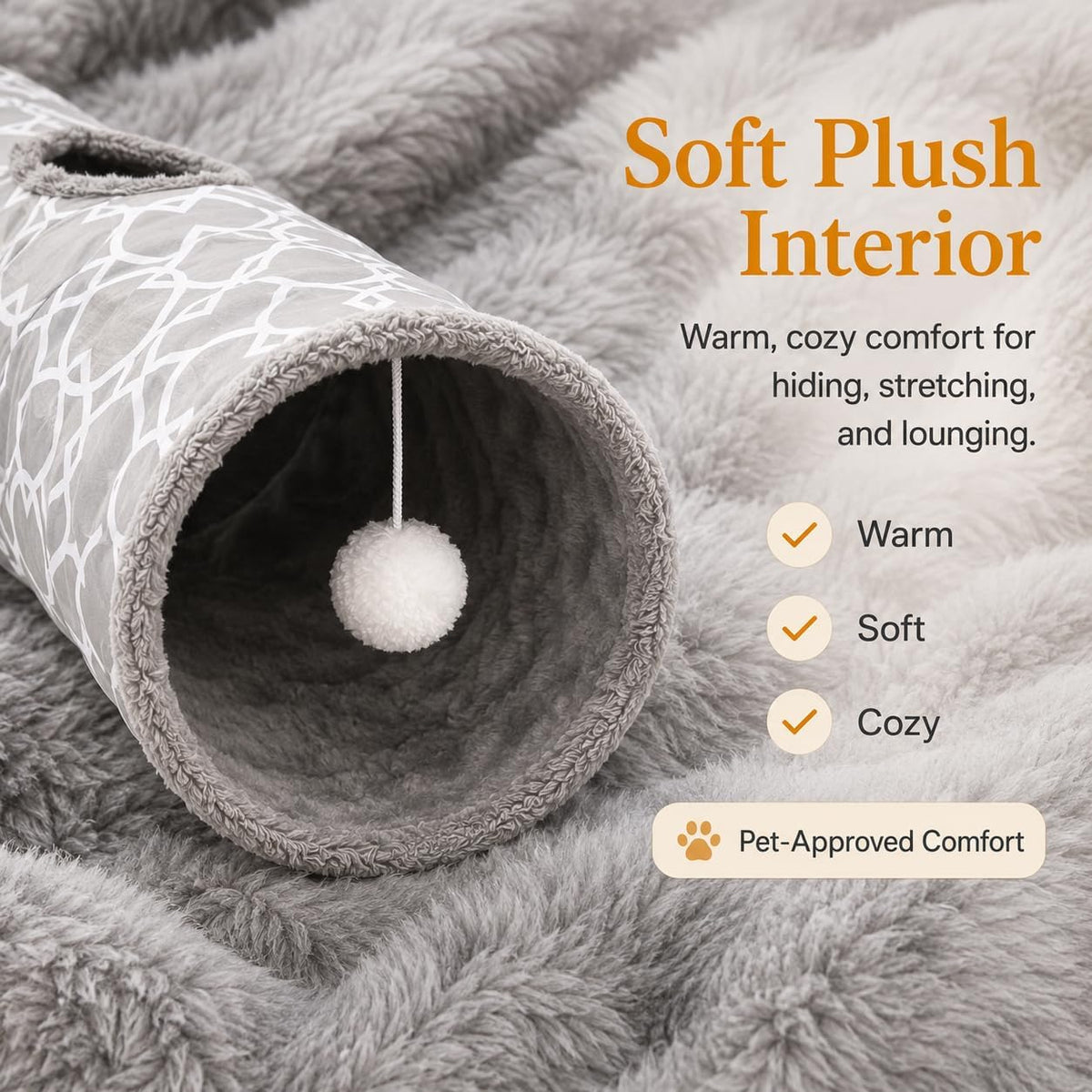 Geometric Collapsible Cat Tunnel with Plush Interior and Interactive Balls, Suitable for Kittens, Rabbits, Ferrets, and Puppies, Diameter 9.8 Inches