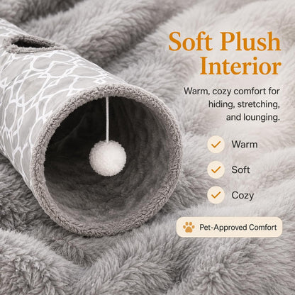 Geometric Collapsible Cat Tunnel with Plush Interior and Interactive Balls, Suitable for Kittens, Rabbits, Ferrets, and Puppies, Diameter 9.8 Inches