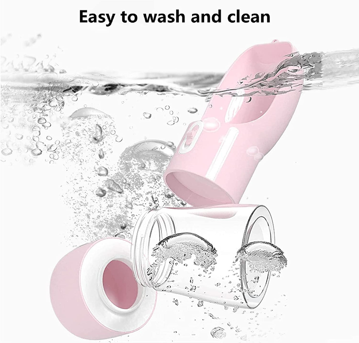 Portable Dog Water Bottle with Food Container Dishwasher Safe-Pink