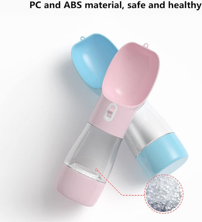Portable Dog Water Bottle with Food Container Dishwasher Safe-Pink