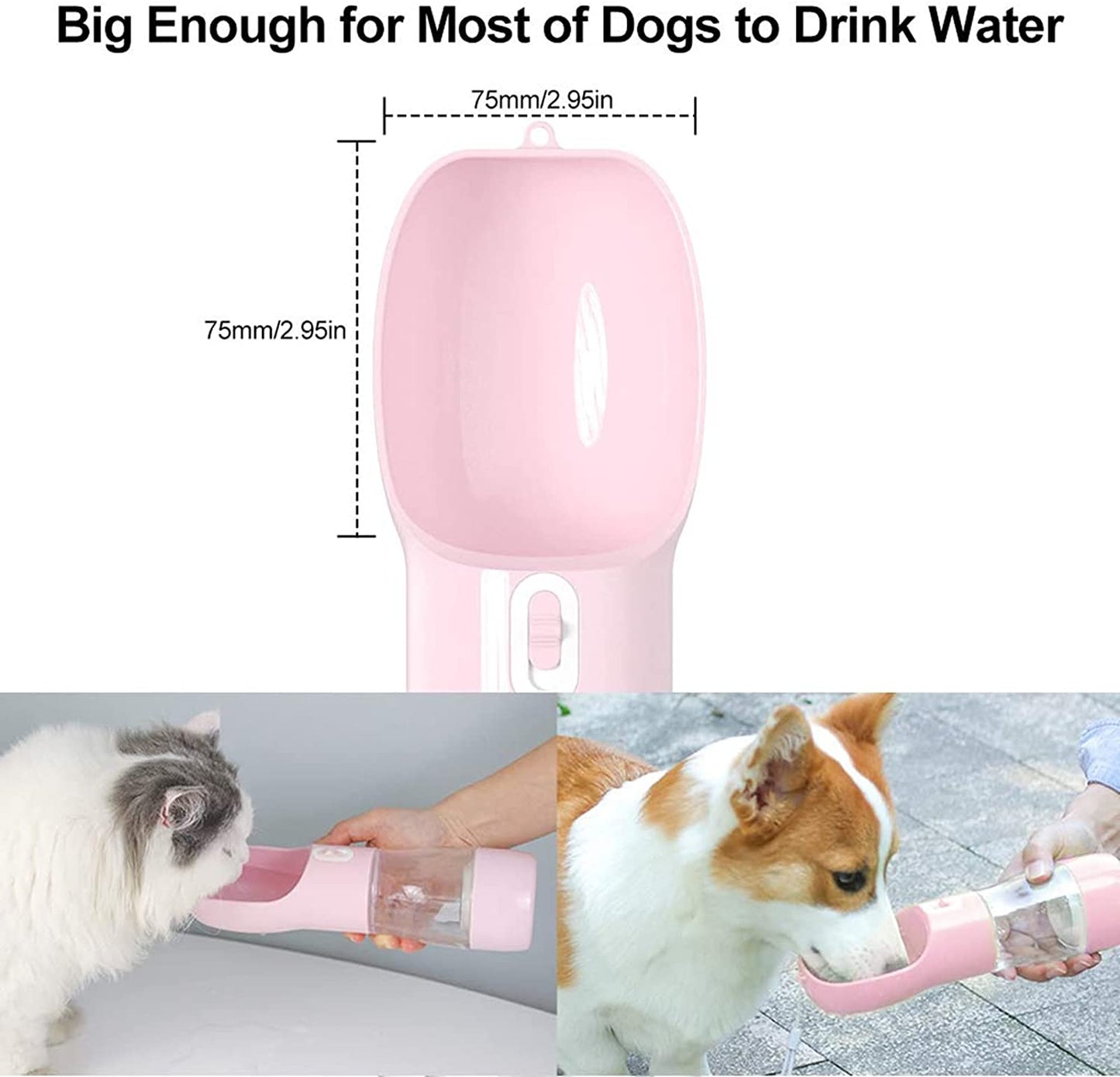 Portable Dog Water Bottle with Food Container Dishwasher Safe-Pink